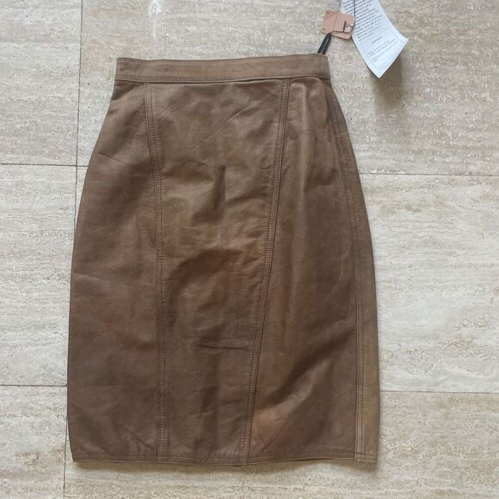 NWT Winlit Women's Pencil Skirt Distressed Leather Size 3/4‎ Brown